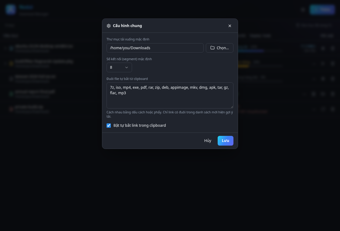 Nodal settings dialog: default folder, segments and catch-extensions